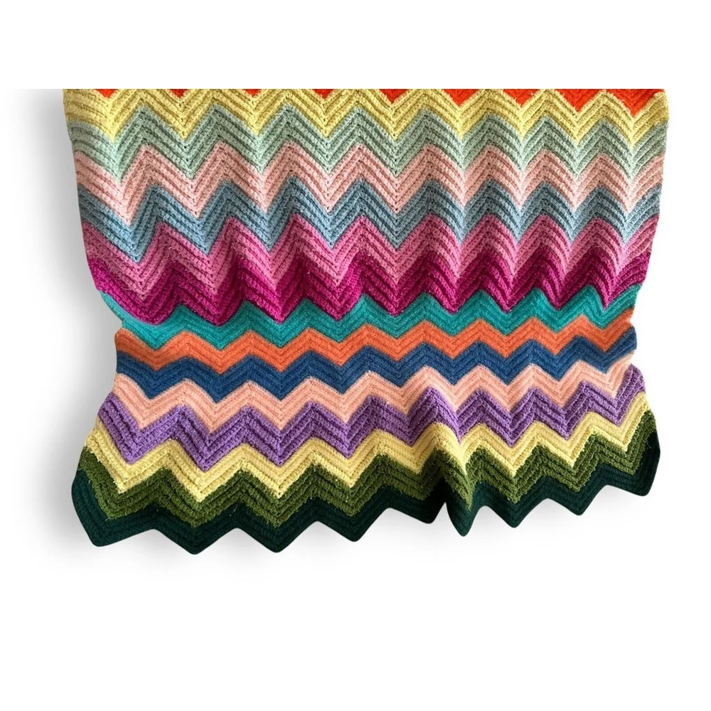 Beautiful Vintage Handmade Afghan Blanket Crochet Multicolor